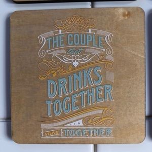 NWOT Maple wood coasters ‘Drink together’ set of 4